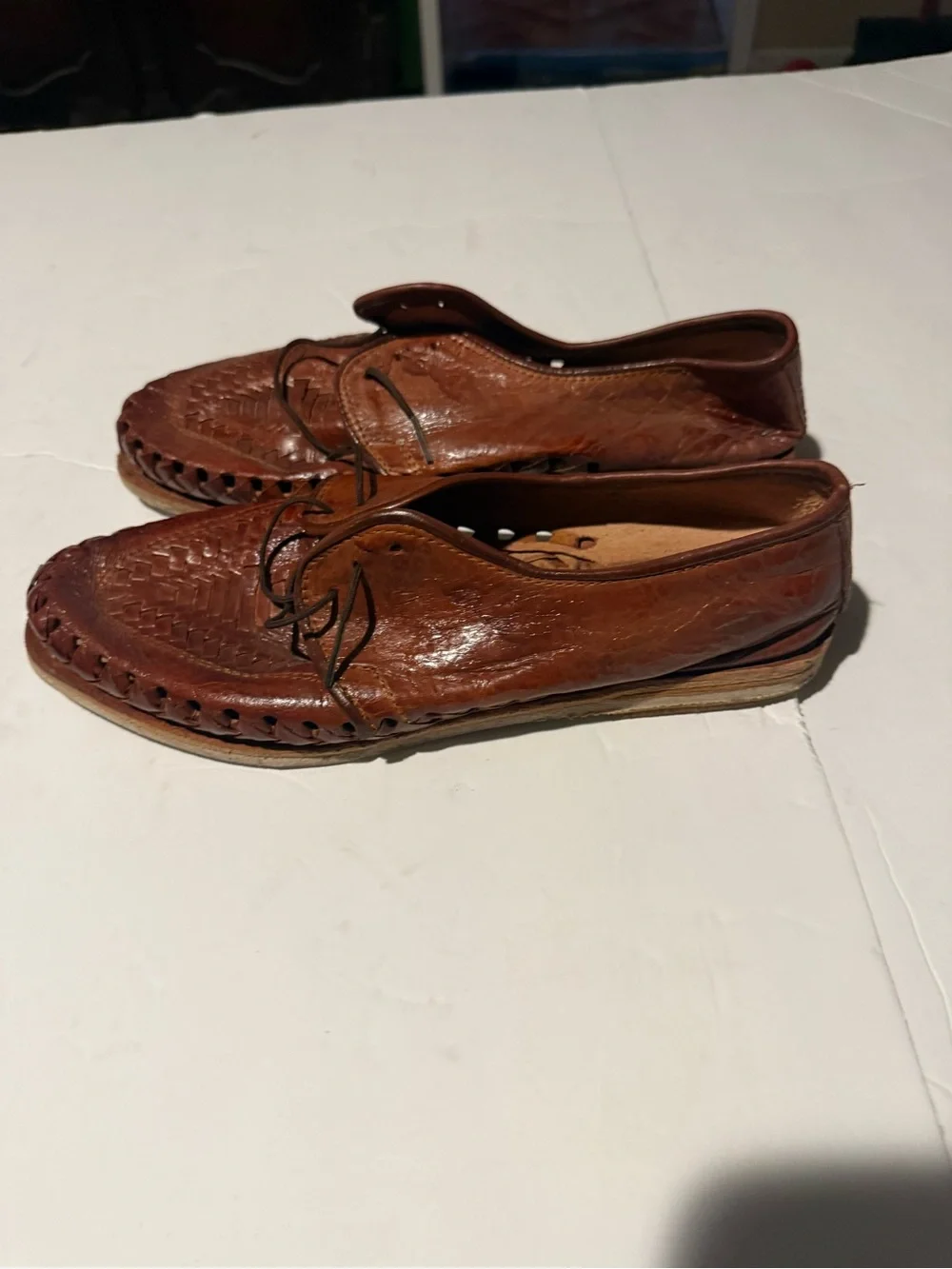 Brown Leather Woven Men’s Moccasin Shoes Mexican sandals nice quality